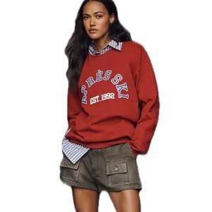 Anthropologie Après Ski Fleece Sweatshirt Red Size Medium